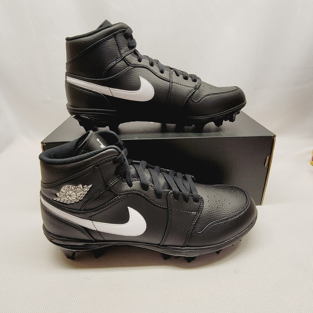 Jordan 1‎ Mid TD Football Cleats Mens 10 Black White FJ6805-001 Athletic Shoes - Picture 3 of 9